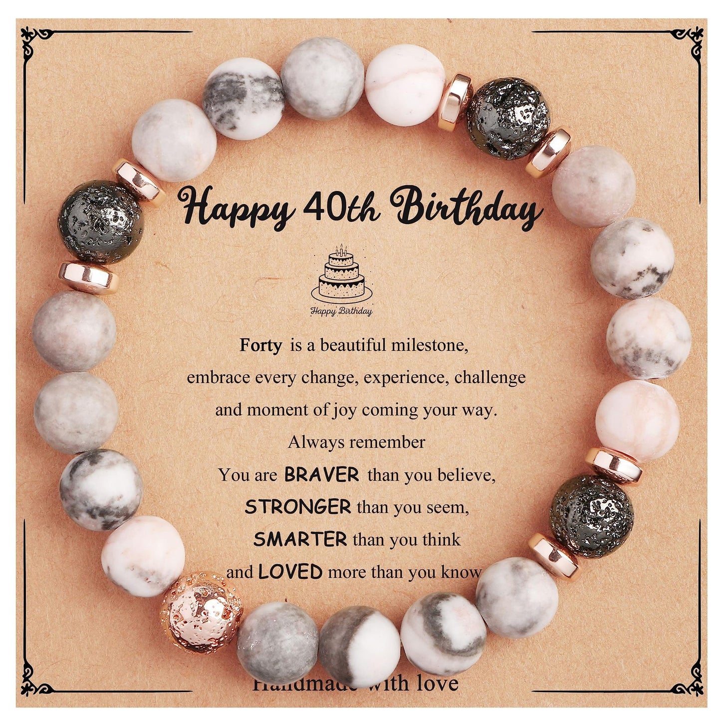 Natural Stone Zebra Print Round Beaded Bracelet for Women