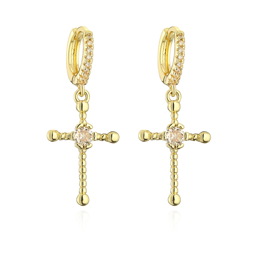 Pendientes Geométricos para Mujer de Cobre con Baño de Oro de 18K y Incrustaciones de Circonita, Joyería Minimalista de Moda