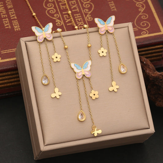 Collana Pendente Farfalla Stile Ins in Acciaio Inossidabile con Finitura Placcata, Collana con Ciondolo a Catena ad O da Donna