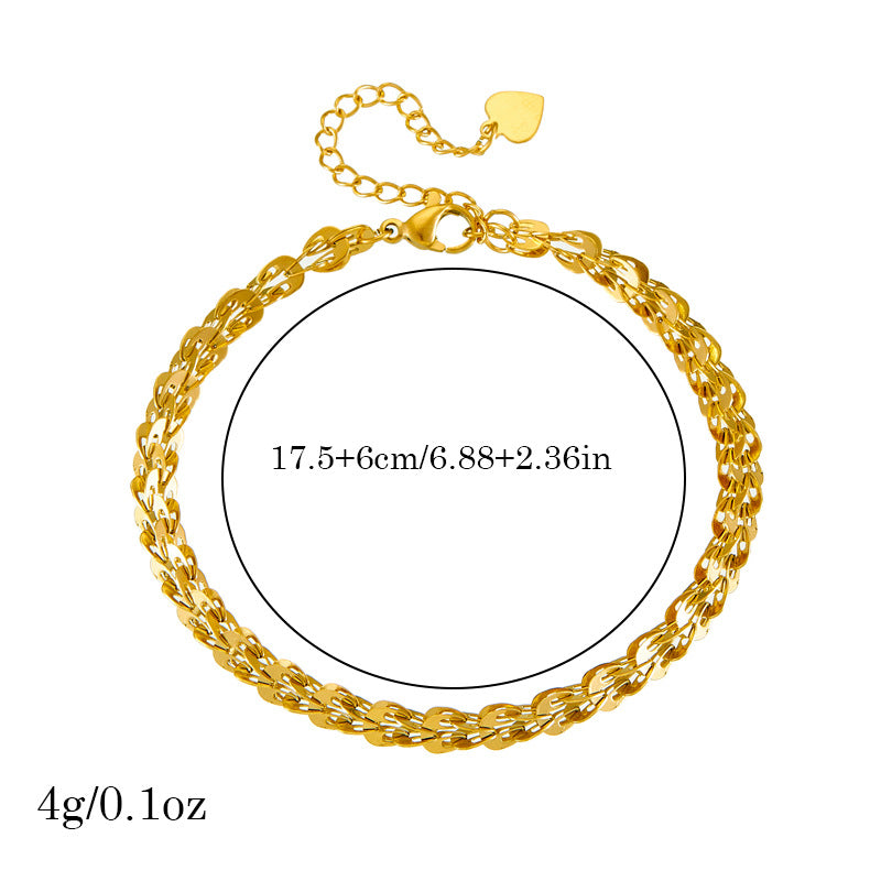 Bracciale a catena con coda di piuma in acciaio inossidabile placcato oro alla moda minimalista da donna