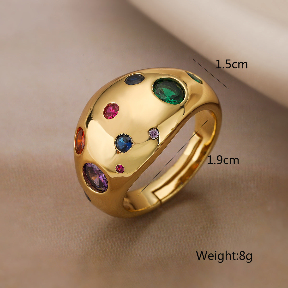 Minimalist Geometric Open Ring for Women in Brass with Micro-Pavé Zirconia, Vintage-Inspired Luxury Jewelry