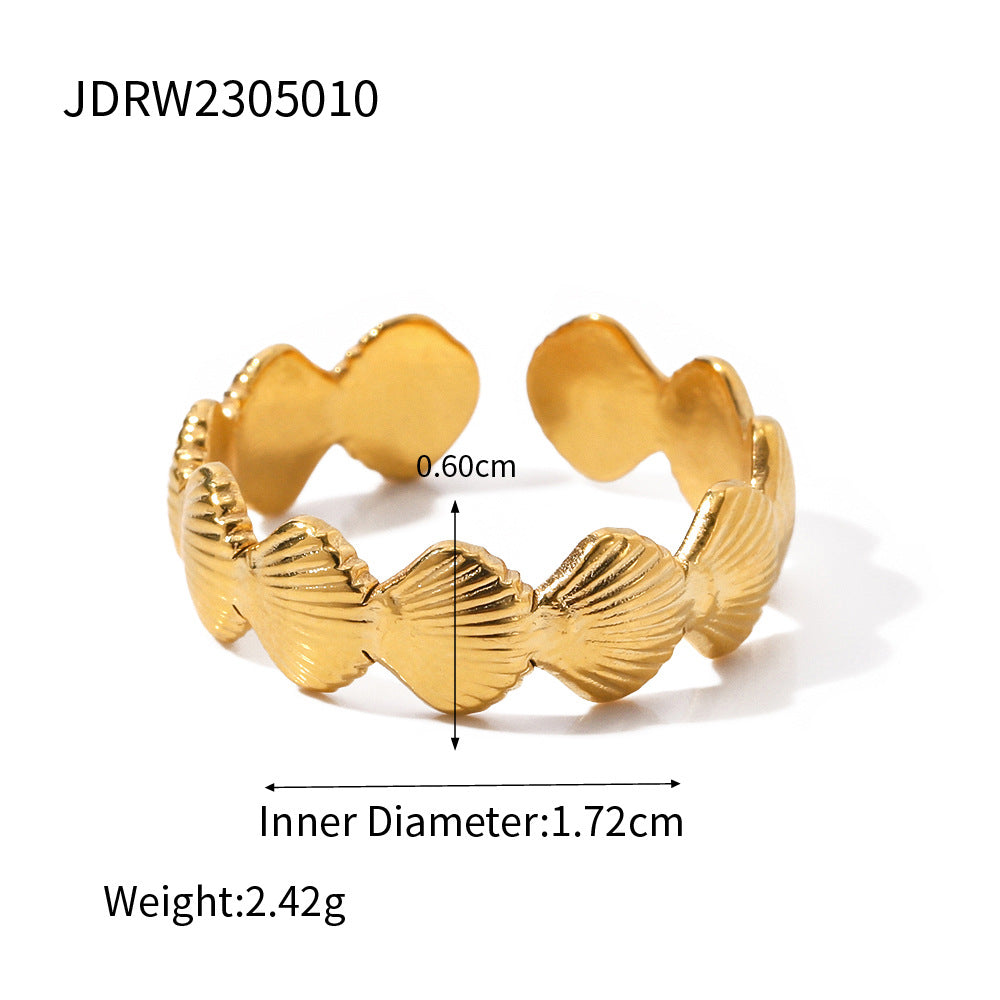 Casual Geometric Stainless Steel Plated Shell Starfish Ring for Women