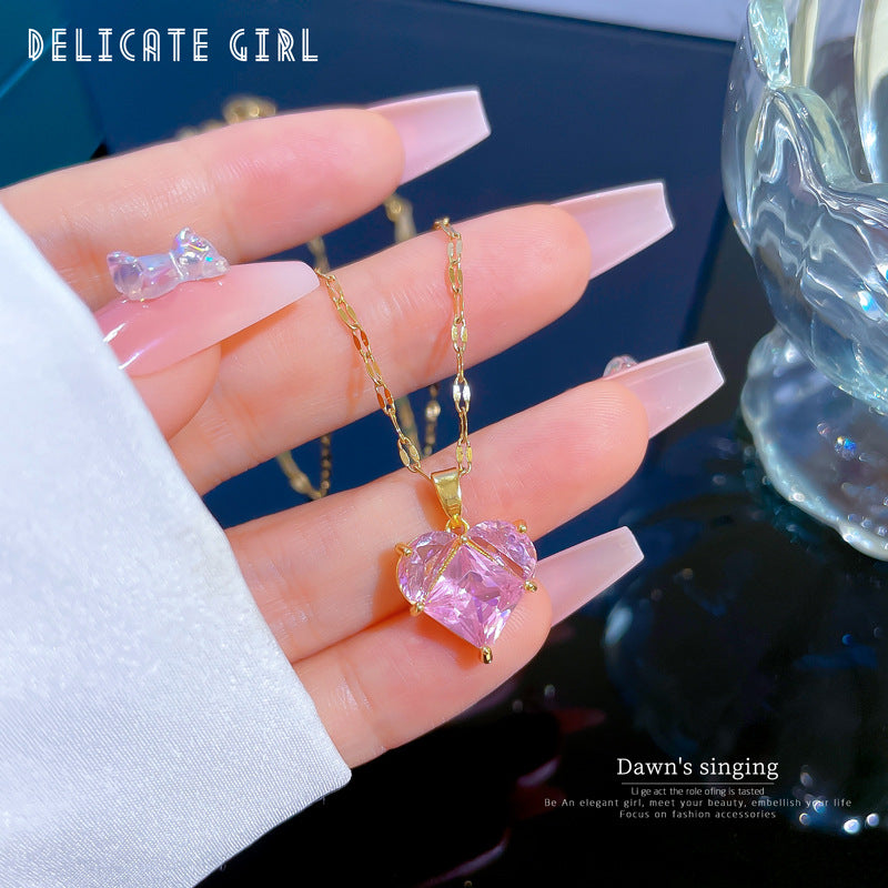 Cadena de Clavícula de Acero de Titanio con Geometría de Corazón Dulce de Lujo y Incrustaciones de Zirconia