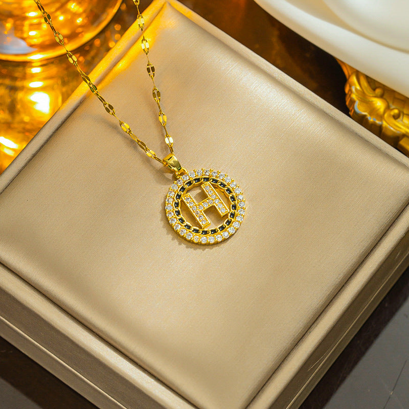 Collar de Acero Inoxidable de Lujo con Letra H Minimalista para Mujer con Incrustaciones de Pedrería y Cadena Ondulada