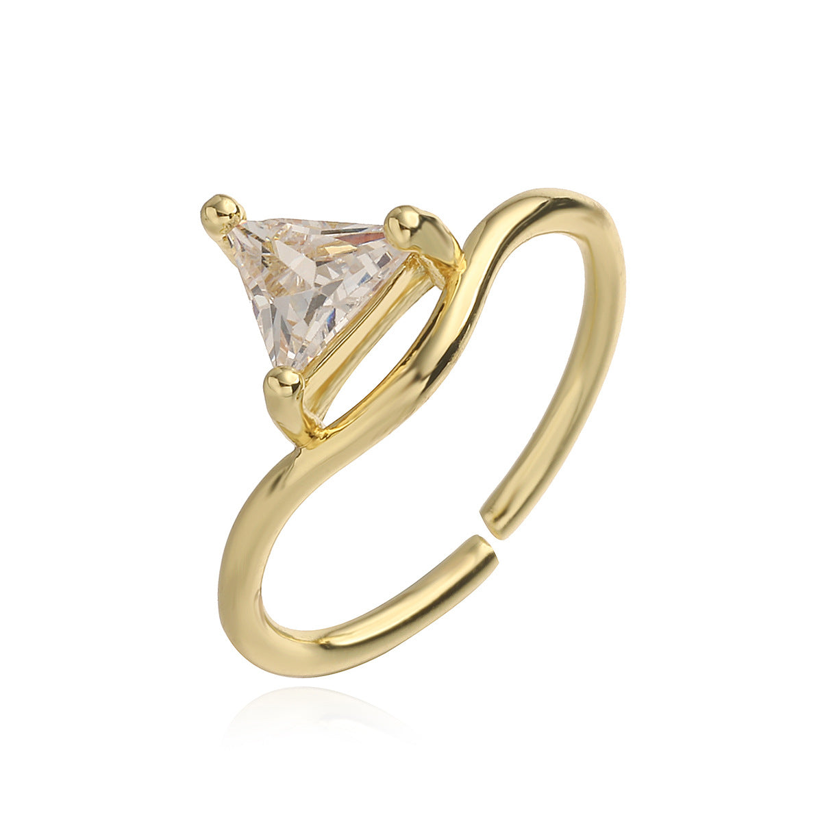 Minimalist Luxe Geometric Open Ring for Women in Brass with 18K Gold Plating and Zircon Inlay