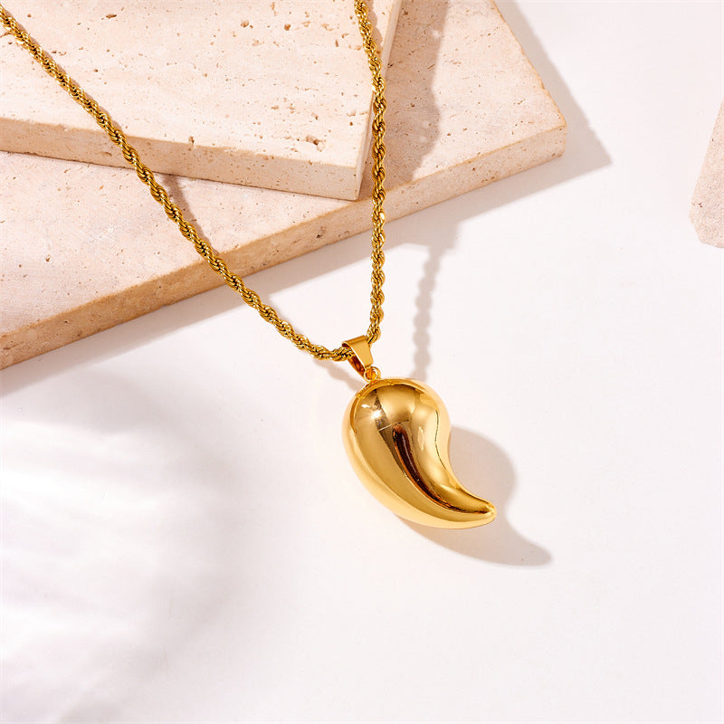 Punk Style Water Drop Pendant Necklace in Stainless Steel with Twisted Chain and Plated Finish