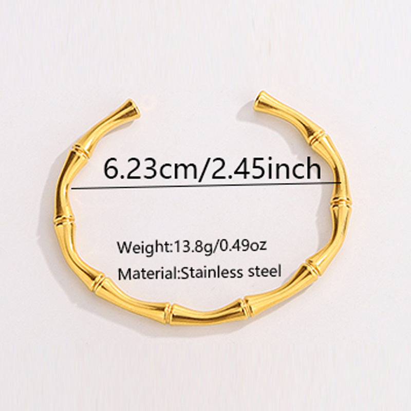 Braccialetto Minimalista in Acciaio Inossidabile con Motivo a Bambù Geometrico e Smalto a Goccia, Placcato Oro 18K