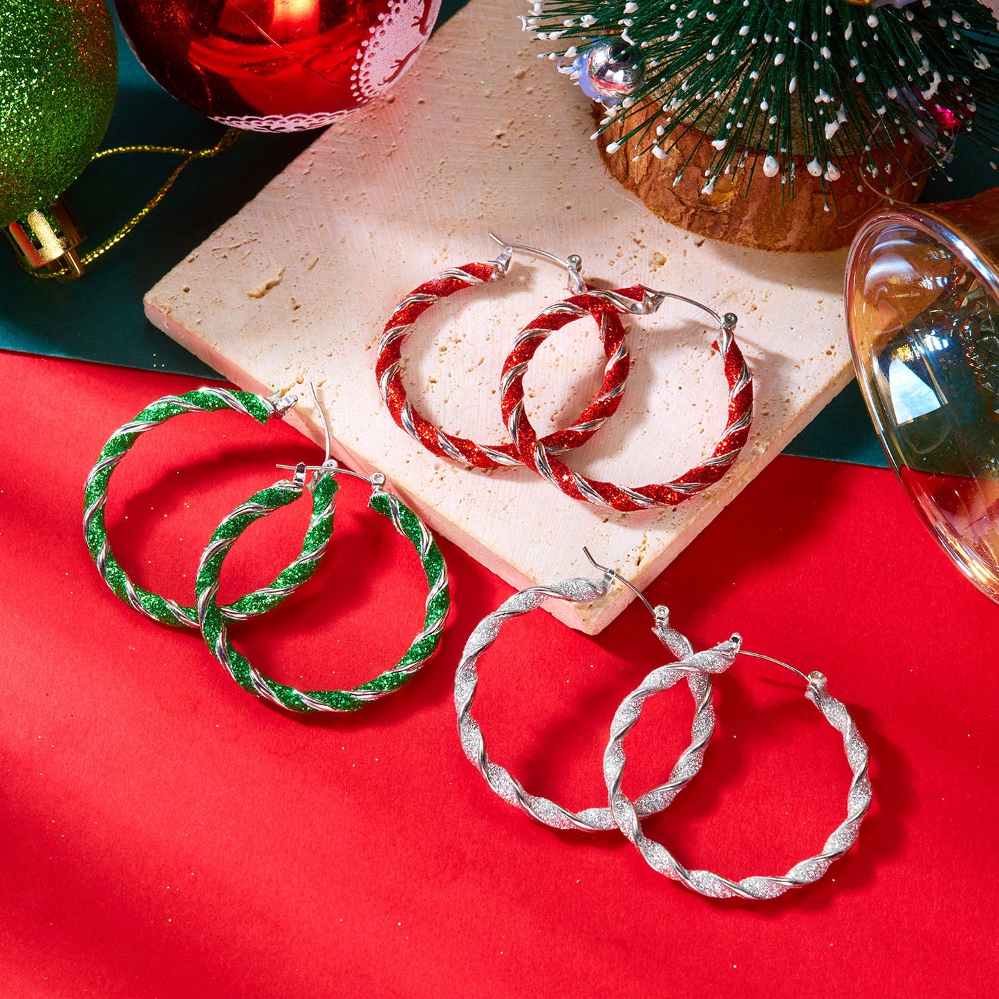 Pendientes de Aro en Espiral Geométrica de Aleación con Acabado Galvanizado para Mujer, Joyería de Moda para las Fiestas Navideñas