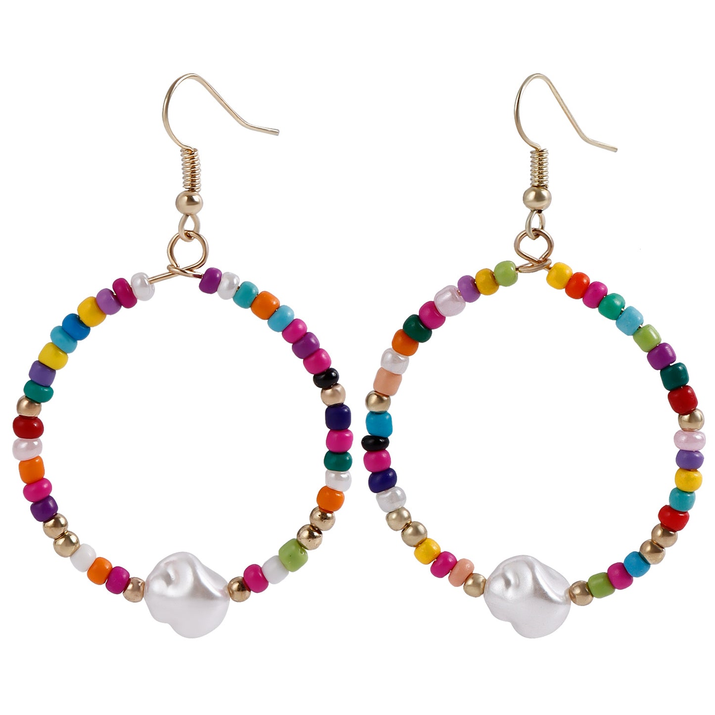 Fashionable Geometric Circle Earrings for Women in Alloy with Plating Finish, Imitation Pearl and Moon Motif Design