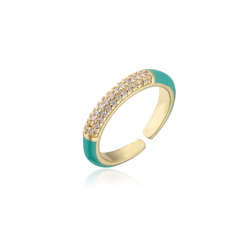 Geometric Micro-pave Cubic Zirconia and Drip Oil Brass Ring for Women