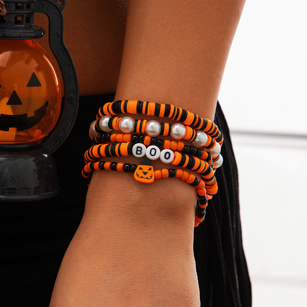 Bracciale artigianale in argilla polimerica a tema Halloween con ciondoli a forma di pipistrello e zucca per uomo e donna, accessorio per feste in stile gotico