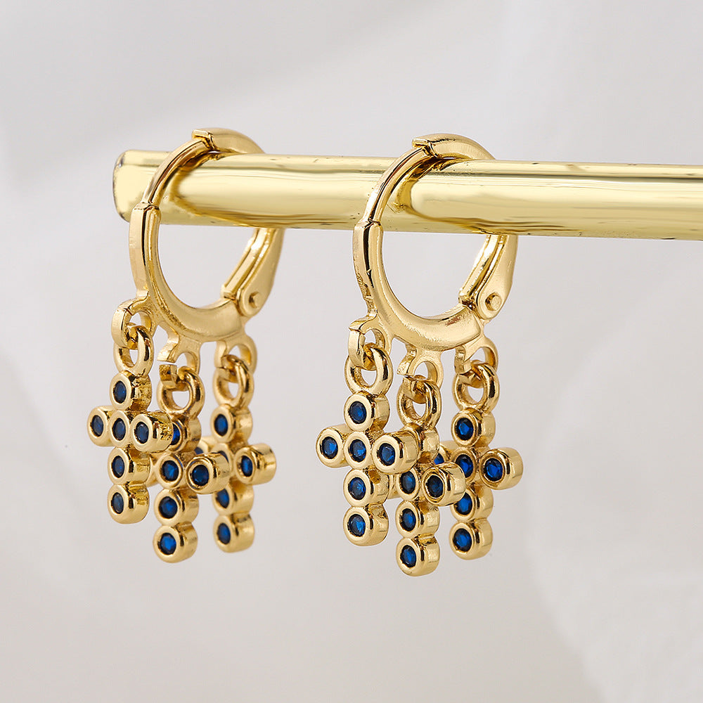 Geometric Pendant Earrings for Women with Copper Base Plated in 18K Gold and Micro-Pave Zirconia