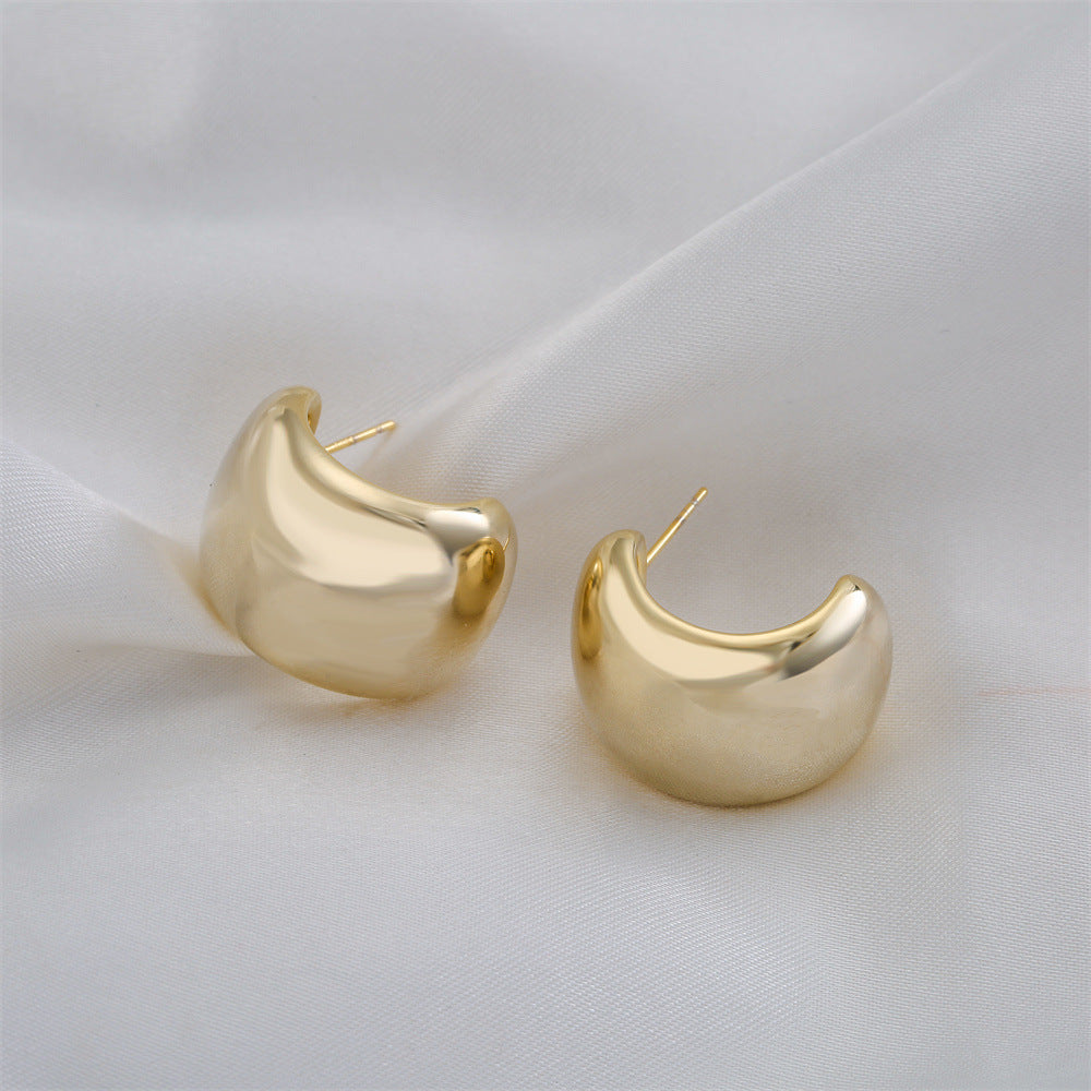 Geometric Earrings for Women with Copper Base and 14K Gold Plating, Hypoallergenic 925 Sterling Silver Posts, Irregular Shape, Retro Fashion Style