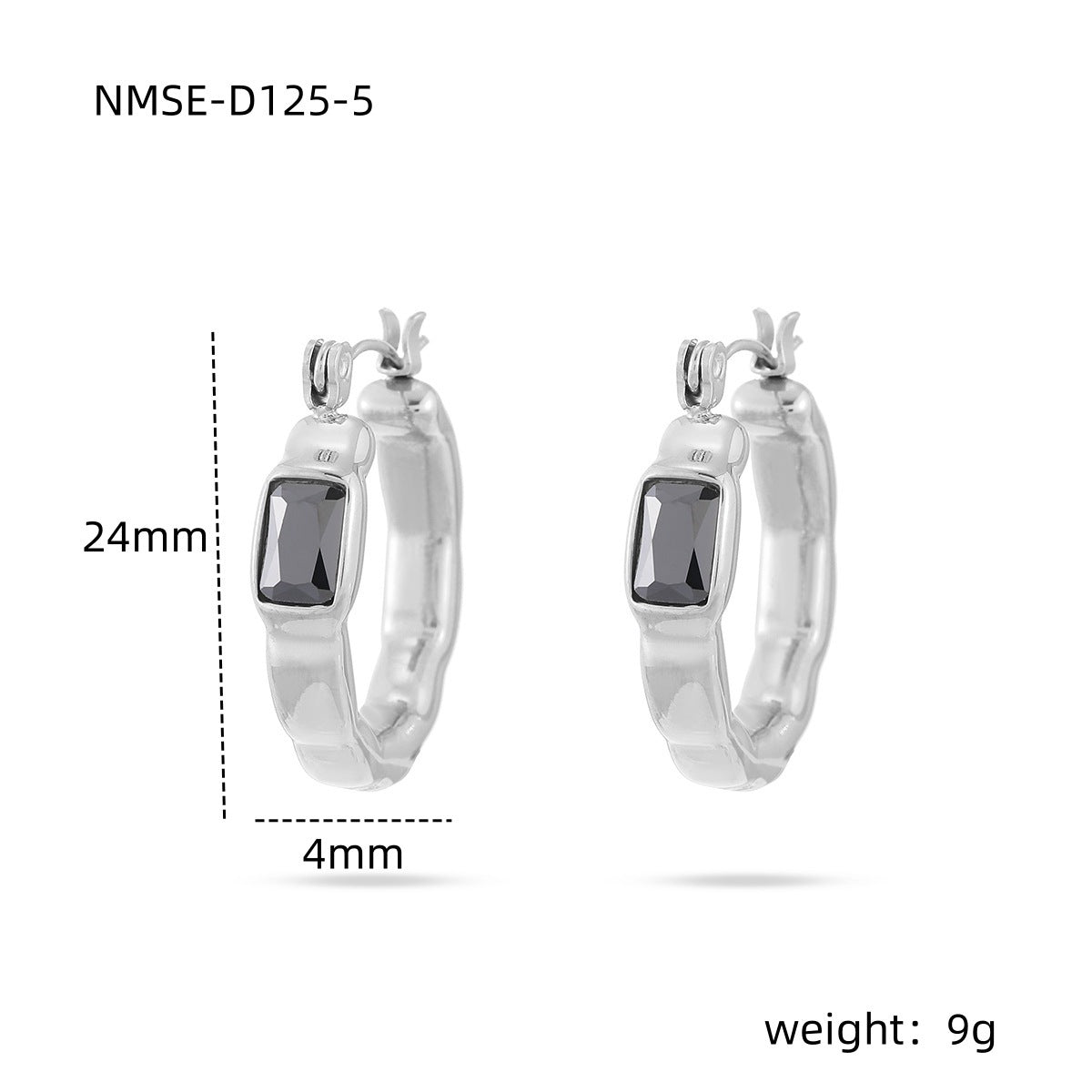 Orecchini da donna in titanio a forma quadrata, minimalisti, con intarsio in zircone colorato e finitura placcata