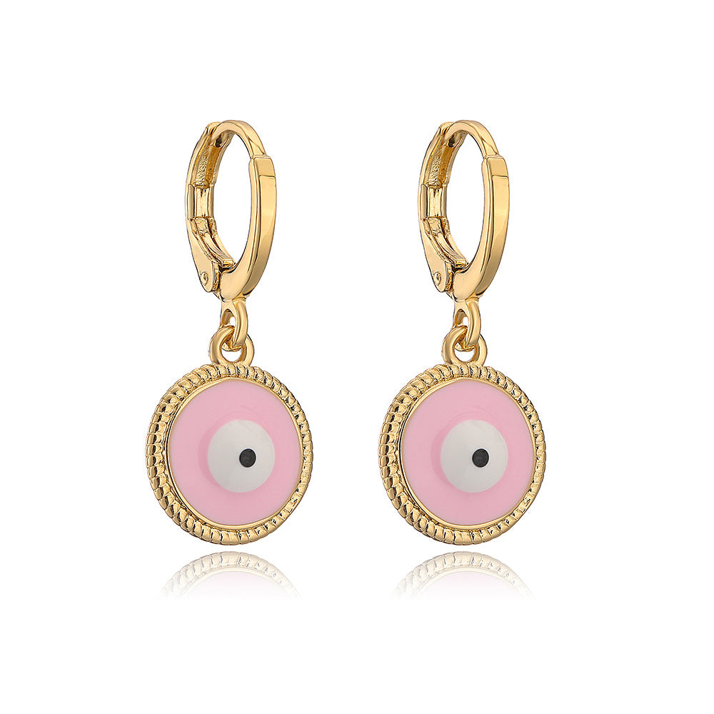 Casual Geometric Eye-Shaped Earrings for Women in Copper with Real Gold Plating and Zircon Inlay Enamel Finish