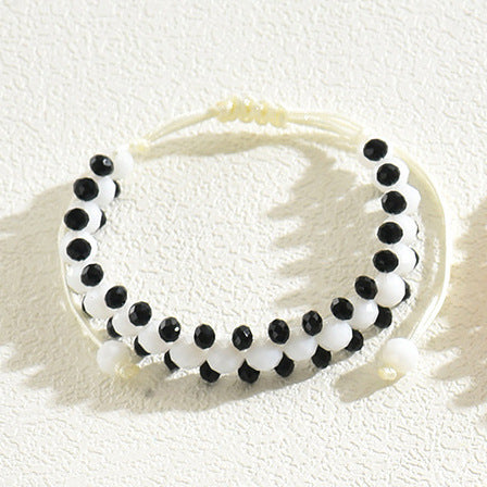 Pulsera geométrica de cuentas para mujer con detalles de cristal multicolor, pulsera ajustable de varias capas
