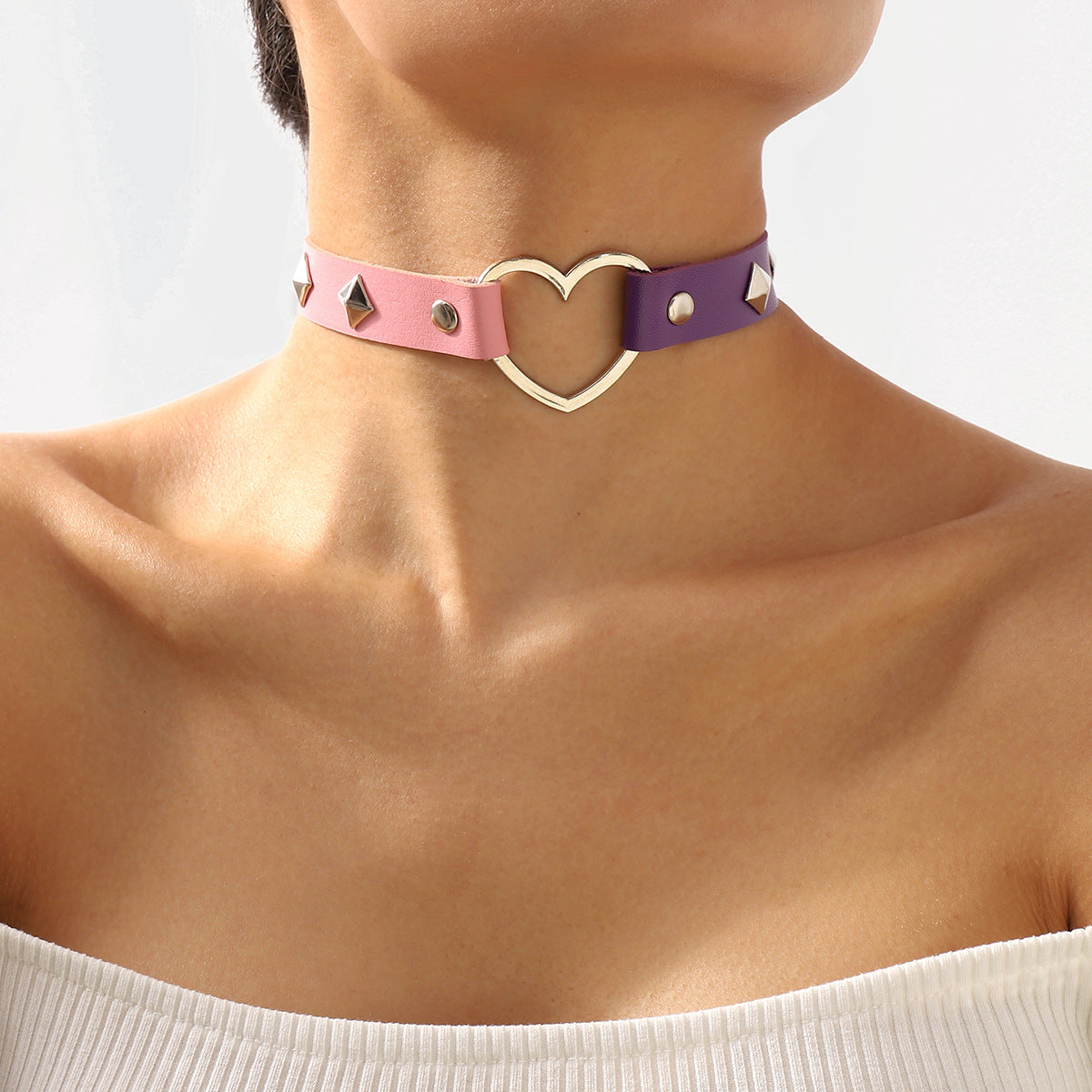 Gargantilla geométrica de PU y aleación, dulce y atrevida, con motivos de estrellas y cuadrados para mujer
