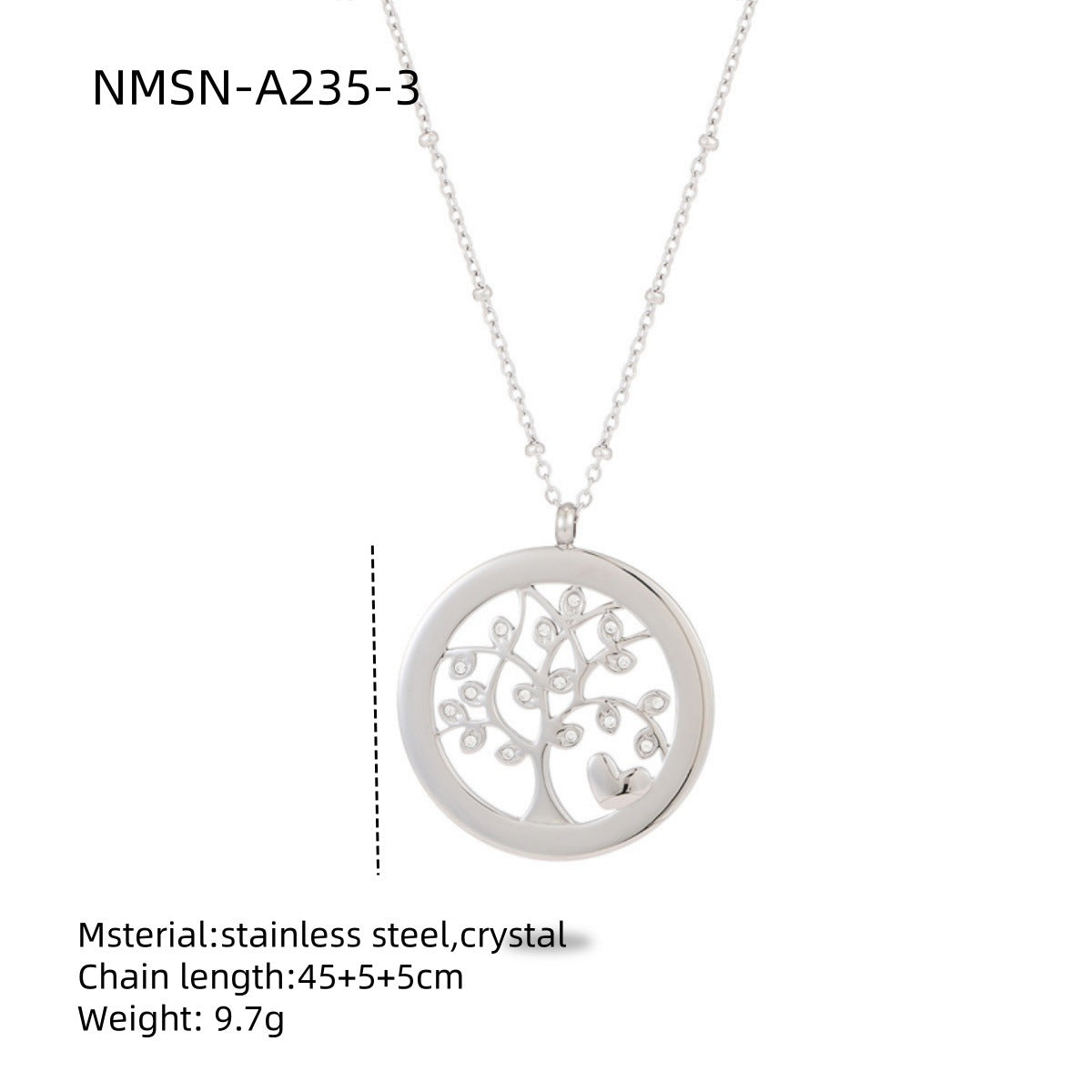 Collana con ciondolo a cuore Albero della Vita minimalista da donna in acciaio al titanio con intarsio di strass e finitura placcata
