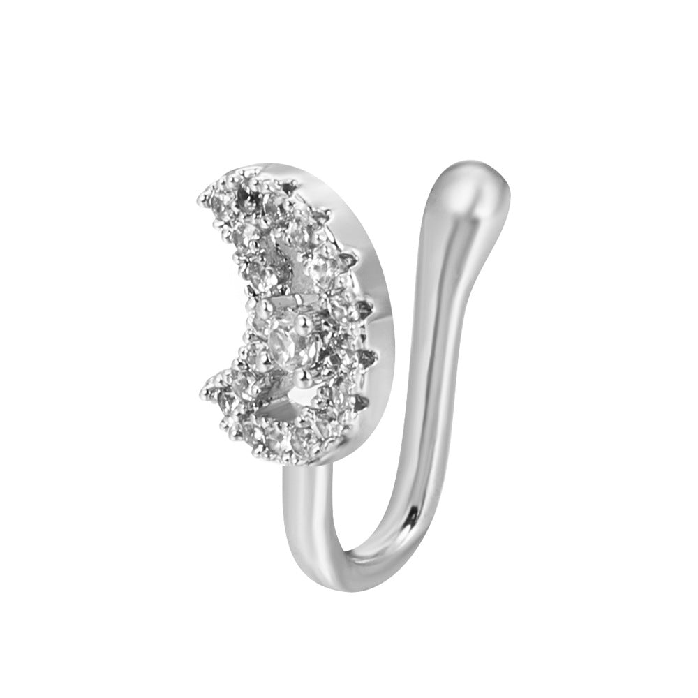 Clip per il naso a forma di U con stella e cuore placcata in rame vintage con zirconia cubica