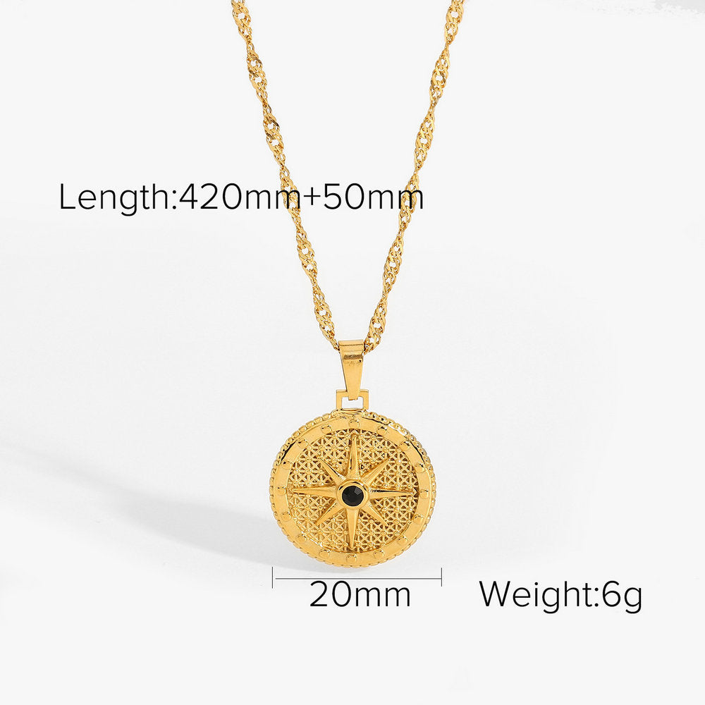 Collana da Donna in Acciaio Inossidabile con Stella a Otto Punte Geometrica, Ciondolo in Acciaio al Titanio e Finitura Placcata
