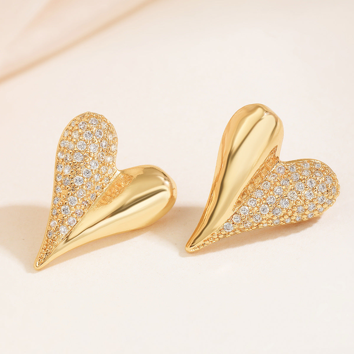 Minimalist Heart-Shaped Cubic Zirconia Stud Earrings for Women in Copper with Micro-Pave Setting