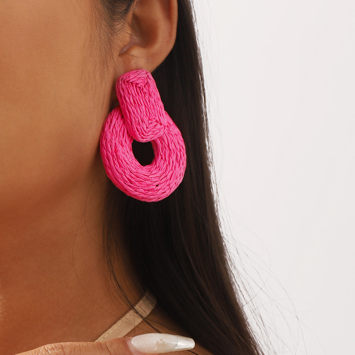 Pendientes colgantes geométricos de rafia tejidos a mano estilo bohemio para mujer, joyería dulce y fresca de verano para vacaciones