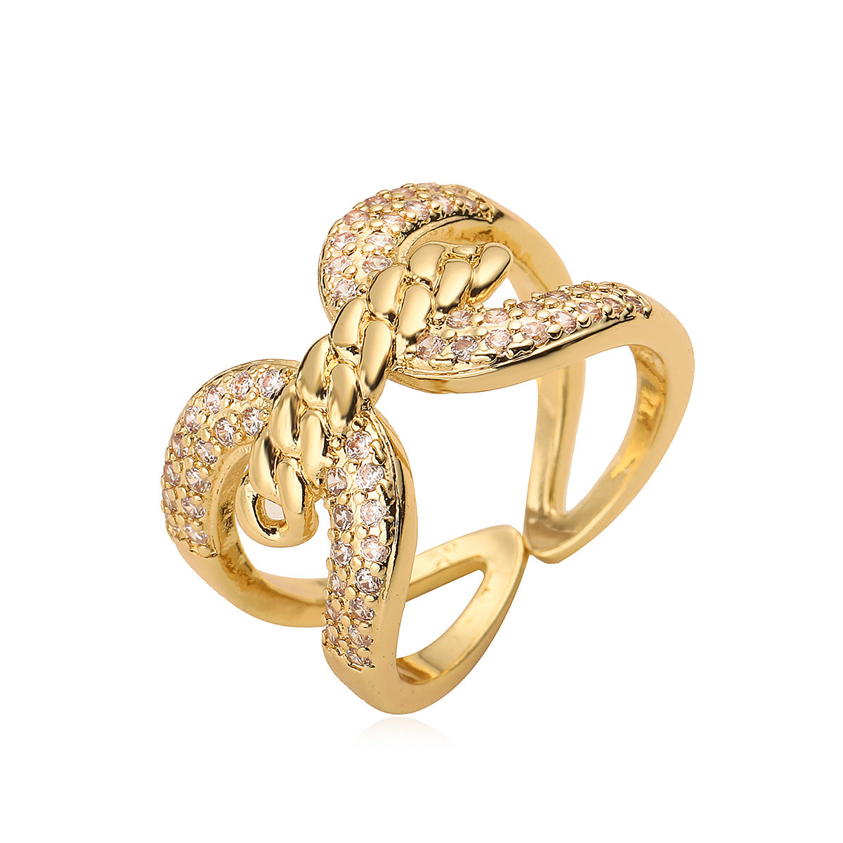 Minimalist Geometric Open Ring for Women with Zircon Inlay and Copper Plated Finish