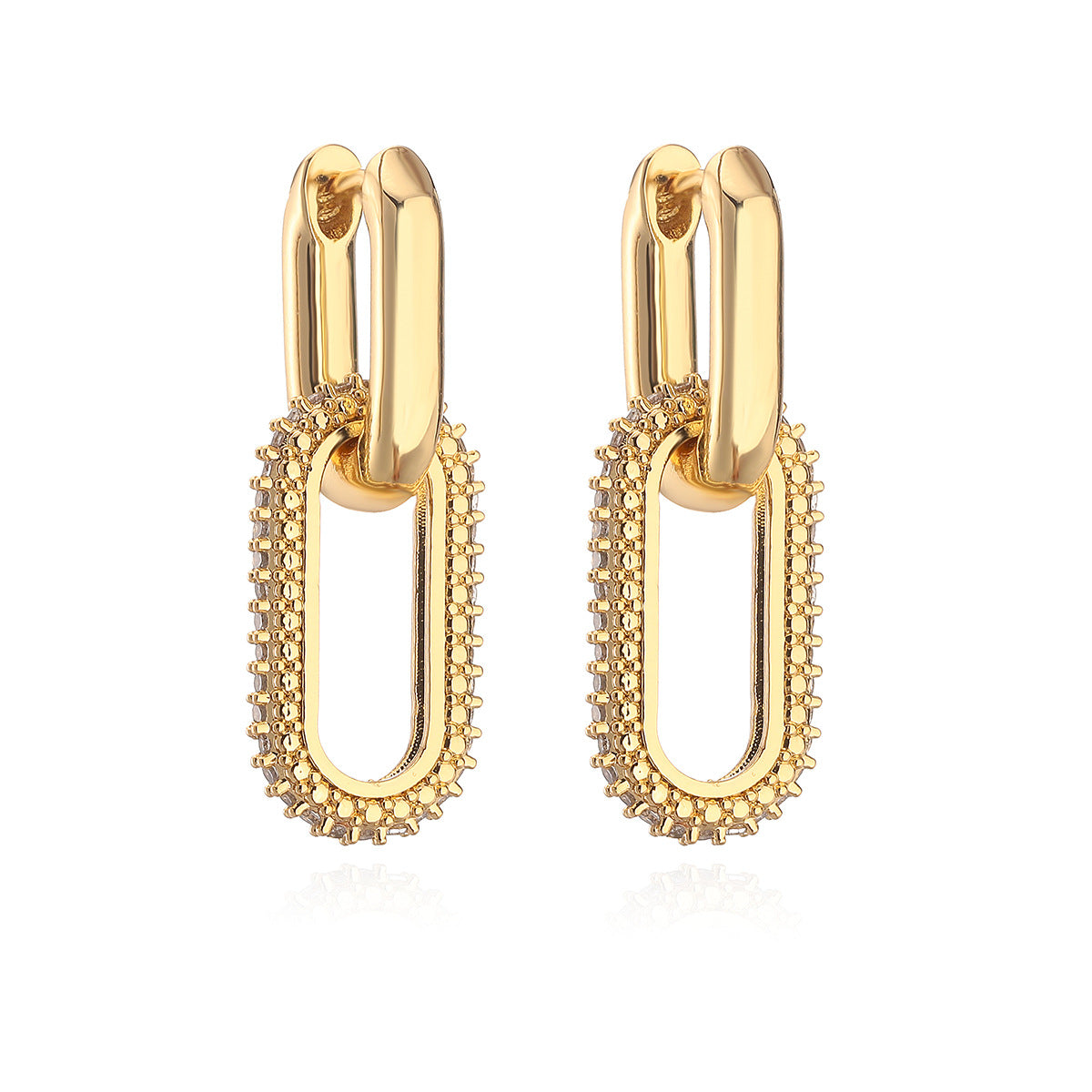Minimalist Geometric Copper Earrings with Real Gold Plating and Zircon Inlay for Women