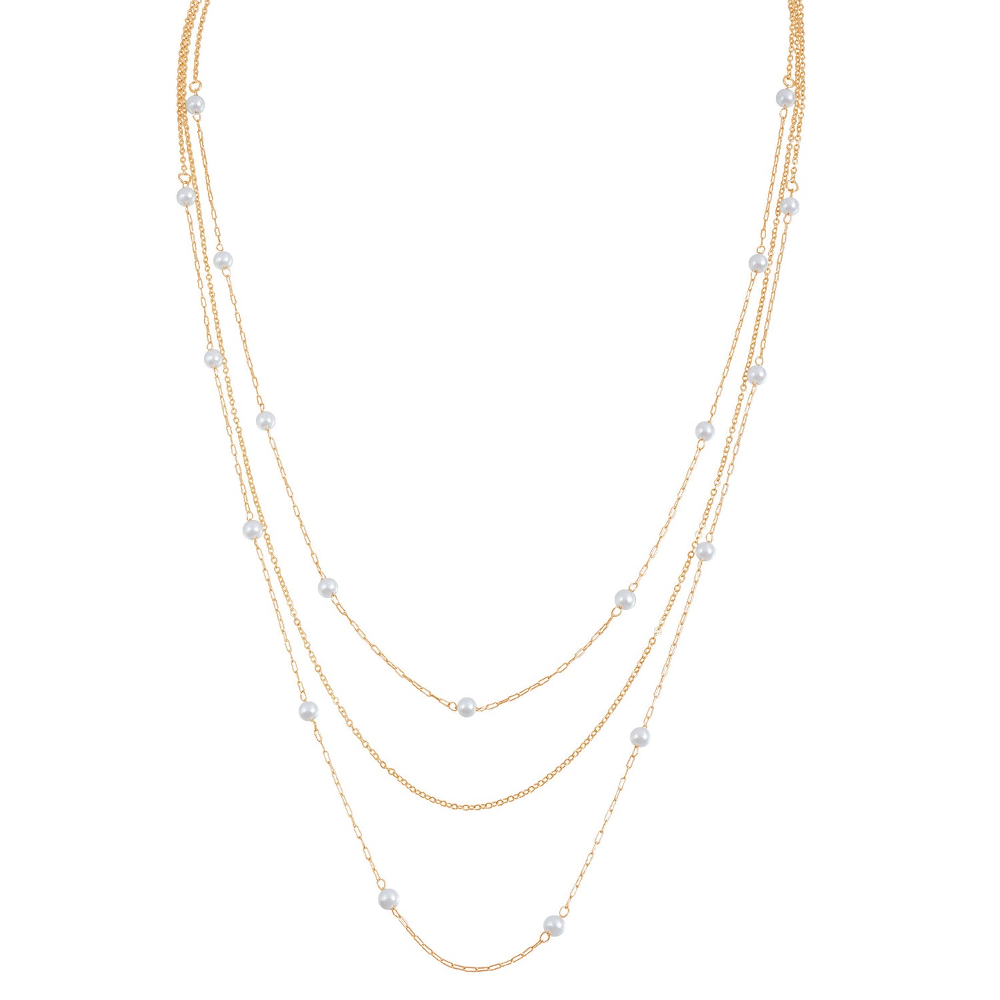 Long Elegant Layered Pearl-Style Necklace for Women Geometric Pendant Necklace