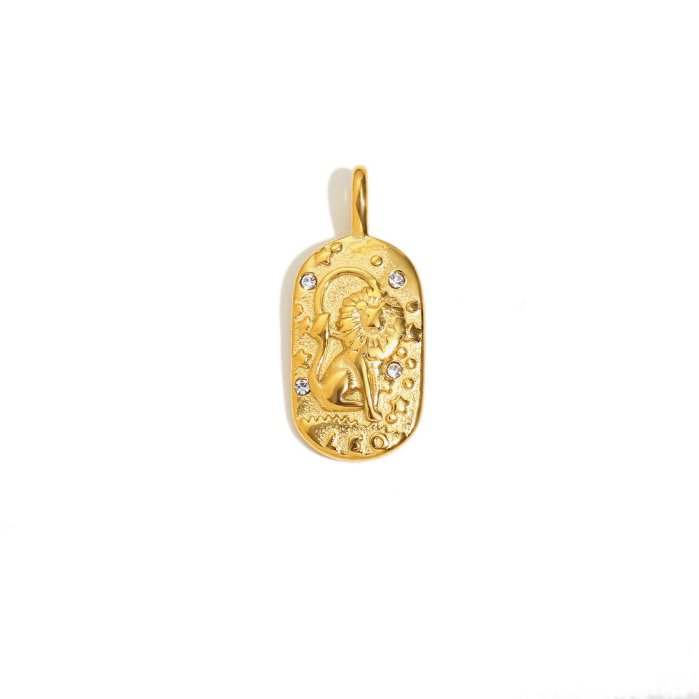 Ciondolo a barra vintage quadrato in acciaio inossidabile placcato oro 18K con segno zodiacale