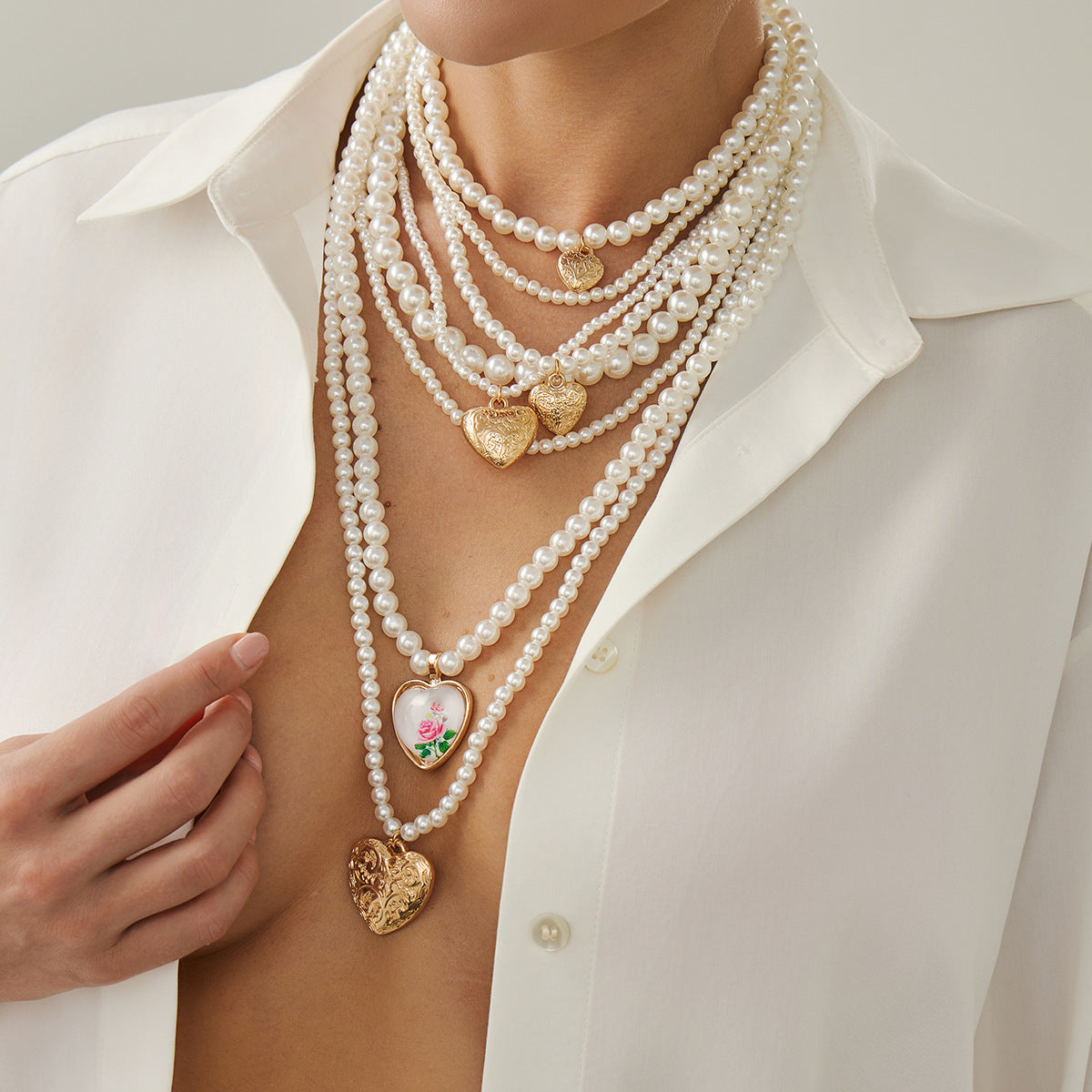Collar Pendiente Geométrico Vintage con Perla de Imitación y Acentos de Aleación, Detalle de Borla, Cadena de Cuello en Capas Hecha a Mano para Mujer