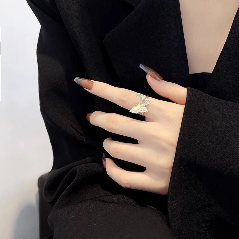 Minimalist Butterfly-Shaped Copper Ring with Plated Finish Adjustable Finger Ring for Women