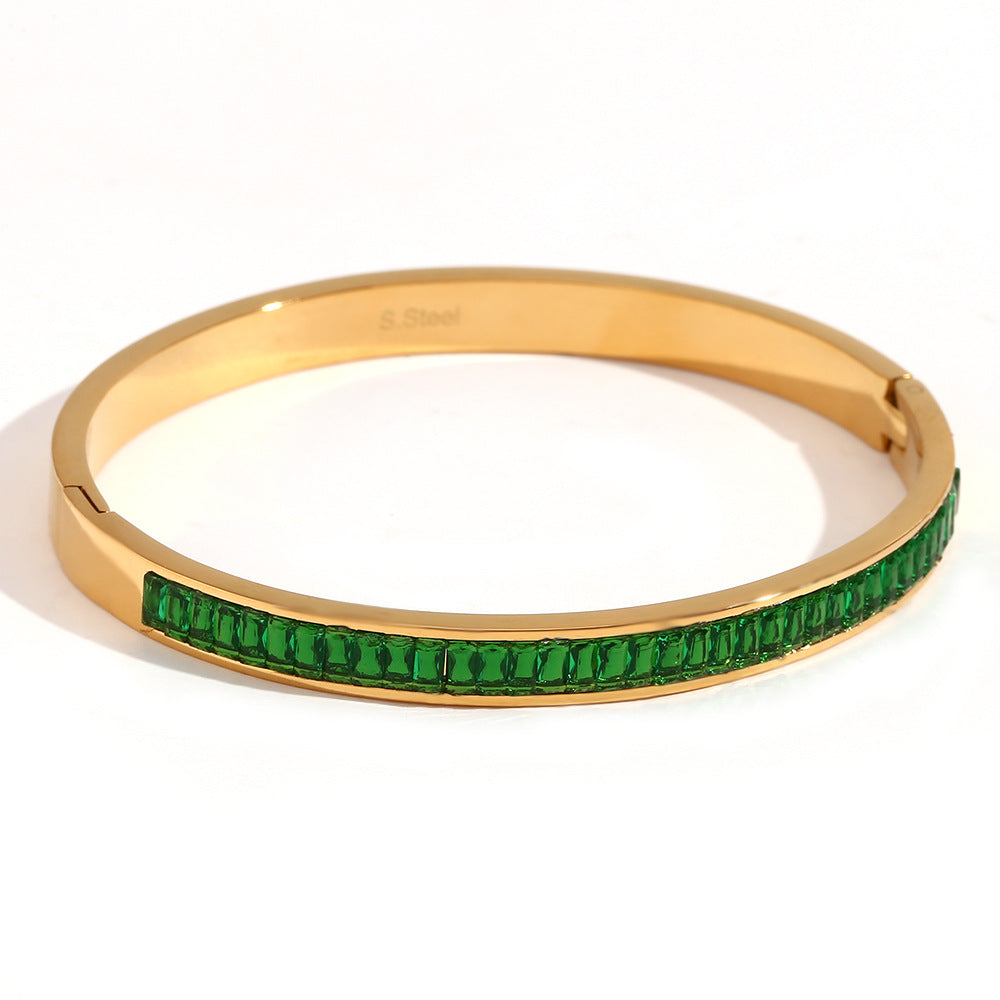 Bracciale alla moda con perline geometriche da donna in acciaio inossidabile con placcatura in oro 18K e zirconi, chiusura a molla