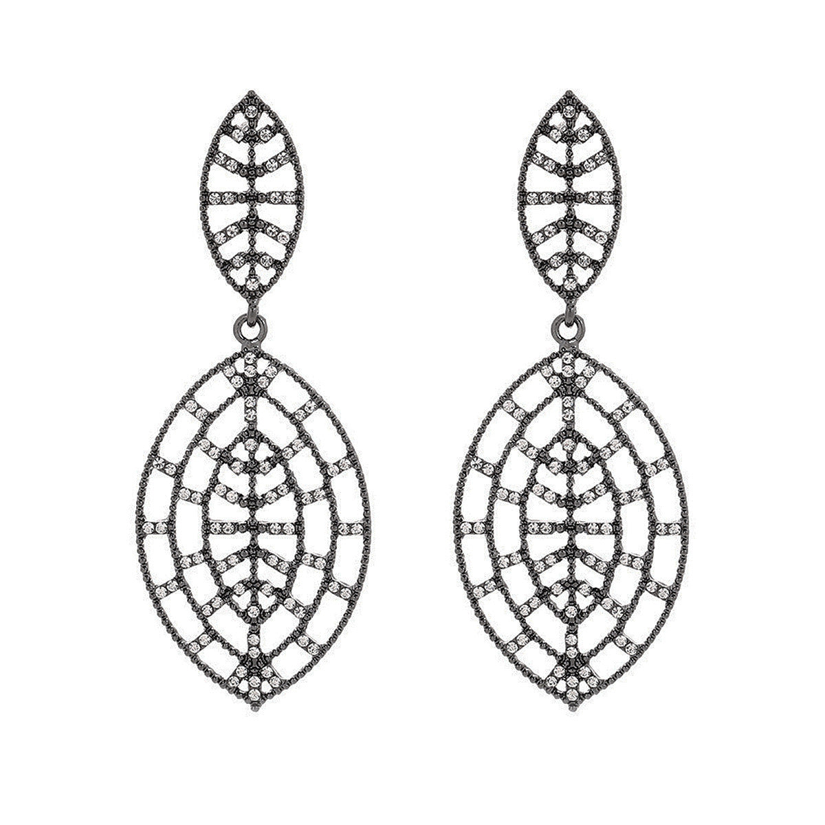 Elegant Leaf-Shaped Alloy Earrings with Rhinestone Inlay, Electroplated Finish, Geometric Design, Fashionable Women's Lightweight Luxury Ear Jewelry