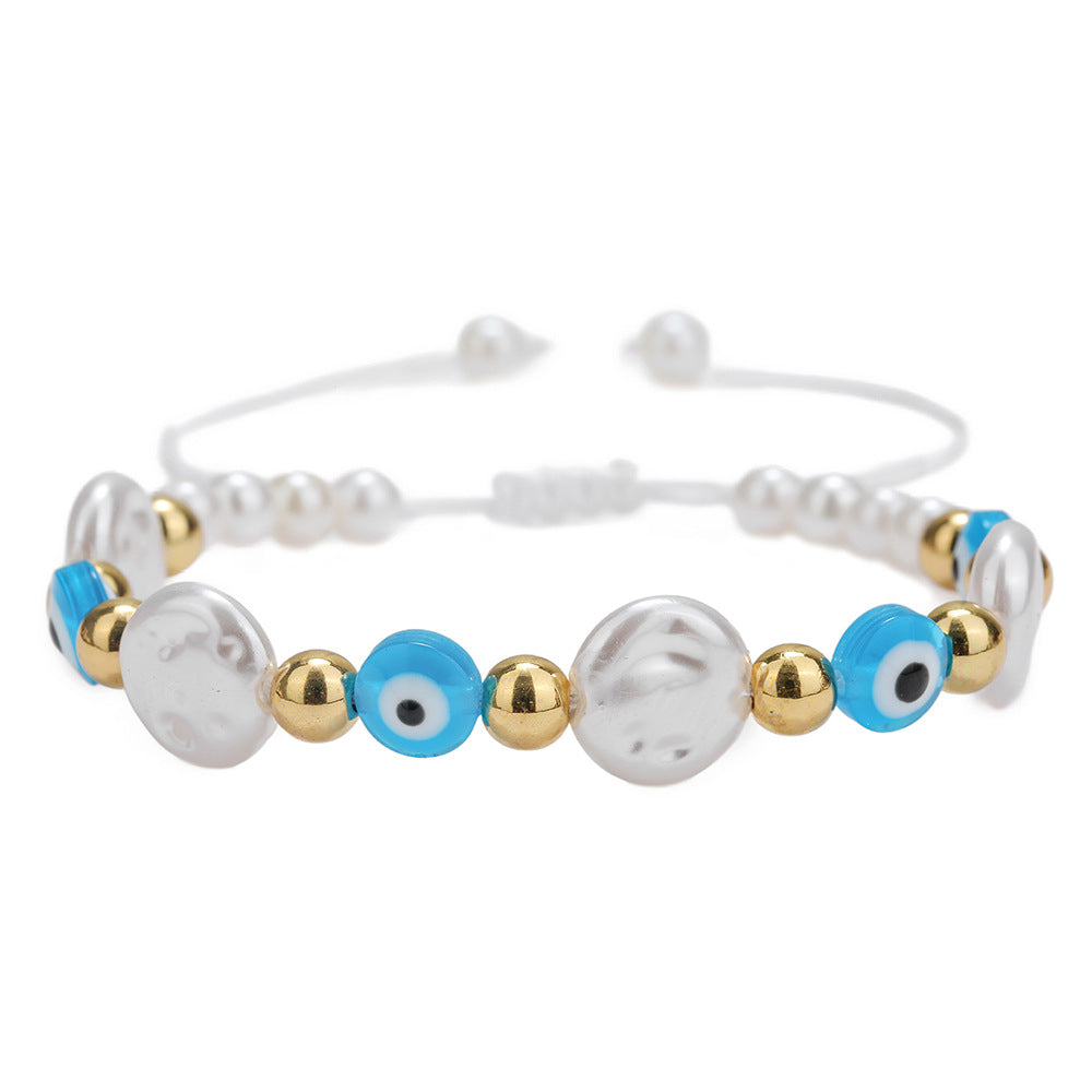 Evil Eye Pearl Geometric Handmade Glass Beaded Bracelet