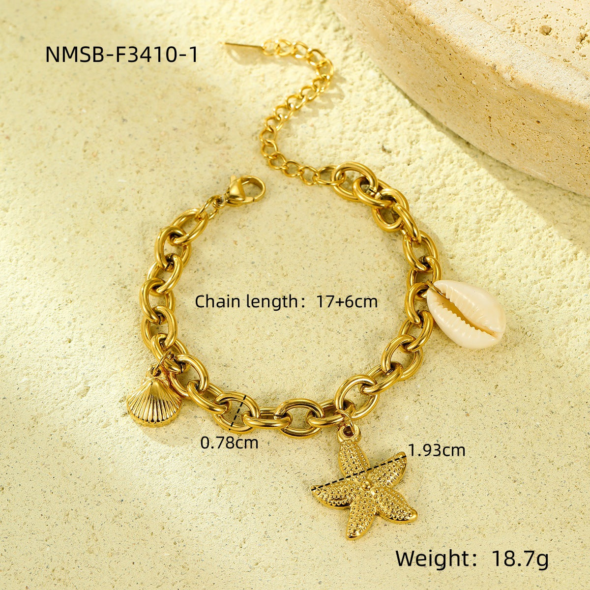 Fashionable 18K Gold Plated Stainless Steel Ocean Starfish Shell Bracelet for Women