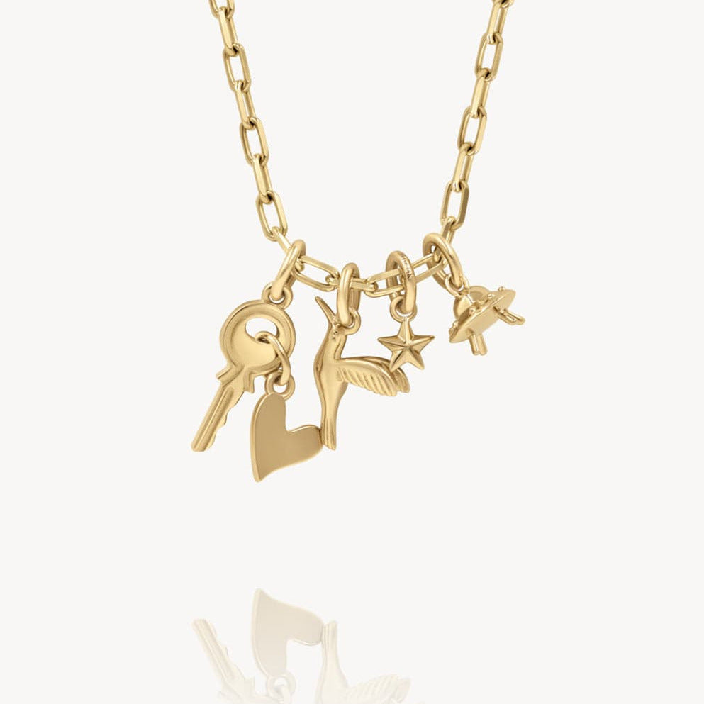 Collar vintage de luna, estrella y gema geométrica con baño de latón, para mujer, con barra de dijes para hacer uno mismo