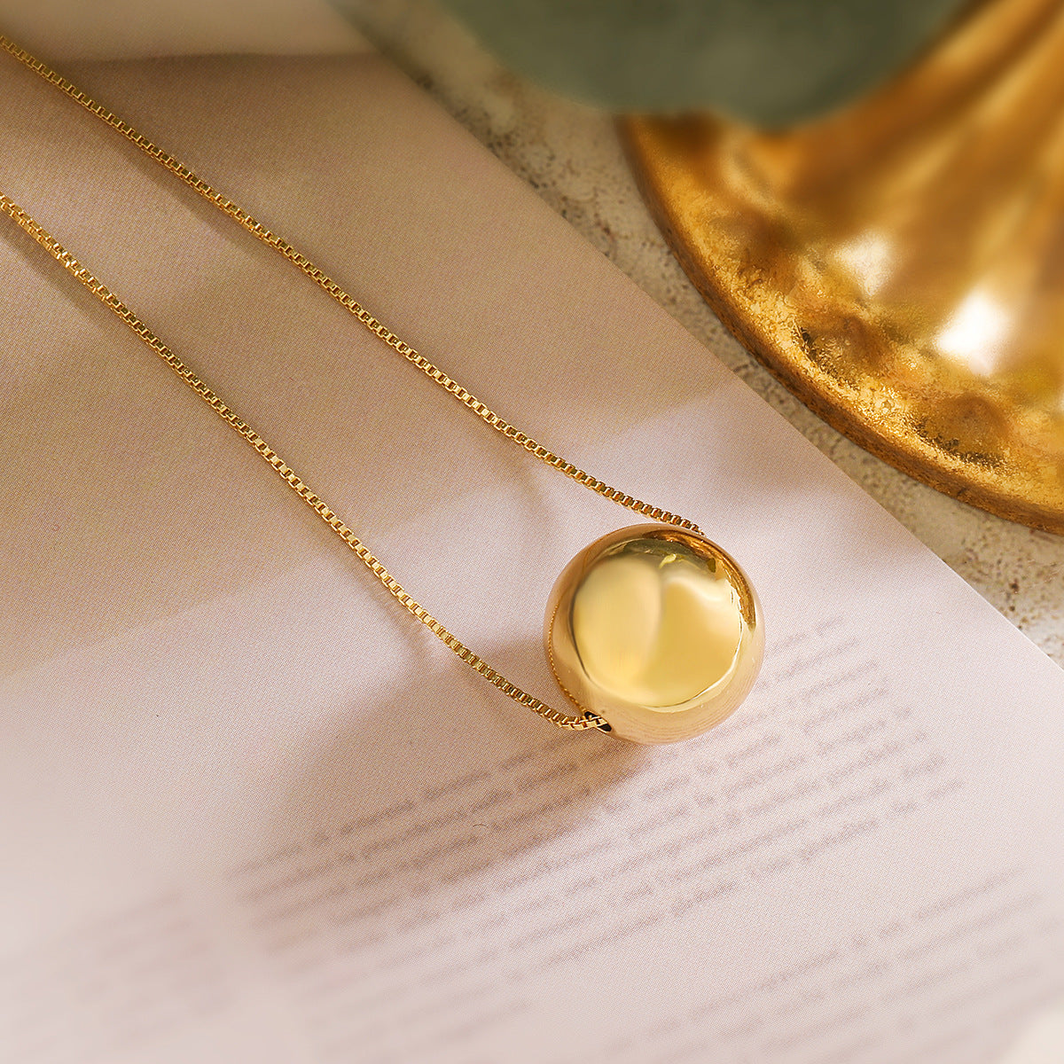 Minimalist Geometric Round Bead Pendant Necklace for Women in Brass with Gold Plating