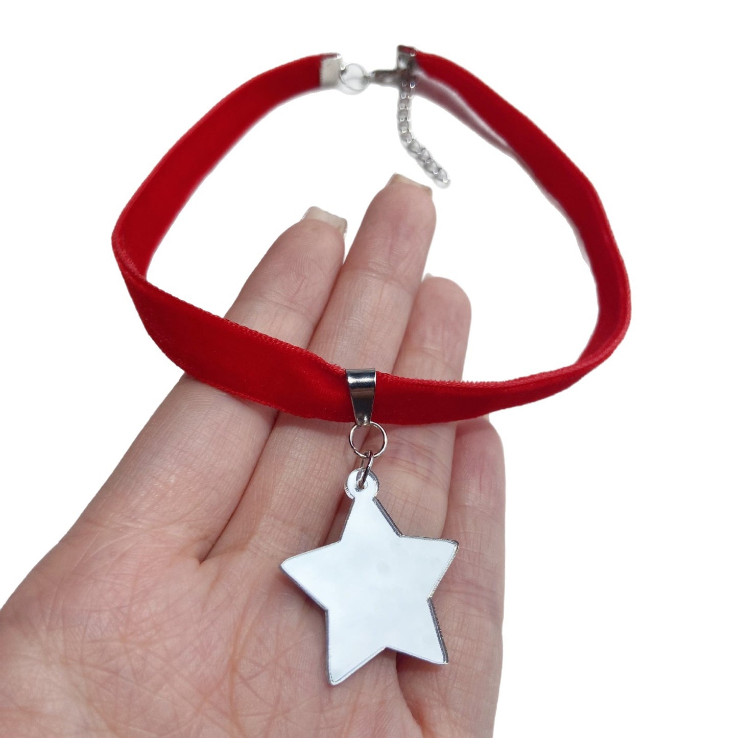 Sweet-Edgy Velvet Choker Necklace with Acrylic Star Snowflake Bat Skull Heart Pendant in Geometric and Insect Shapes
