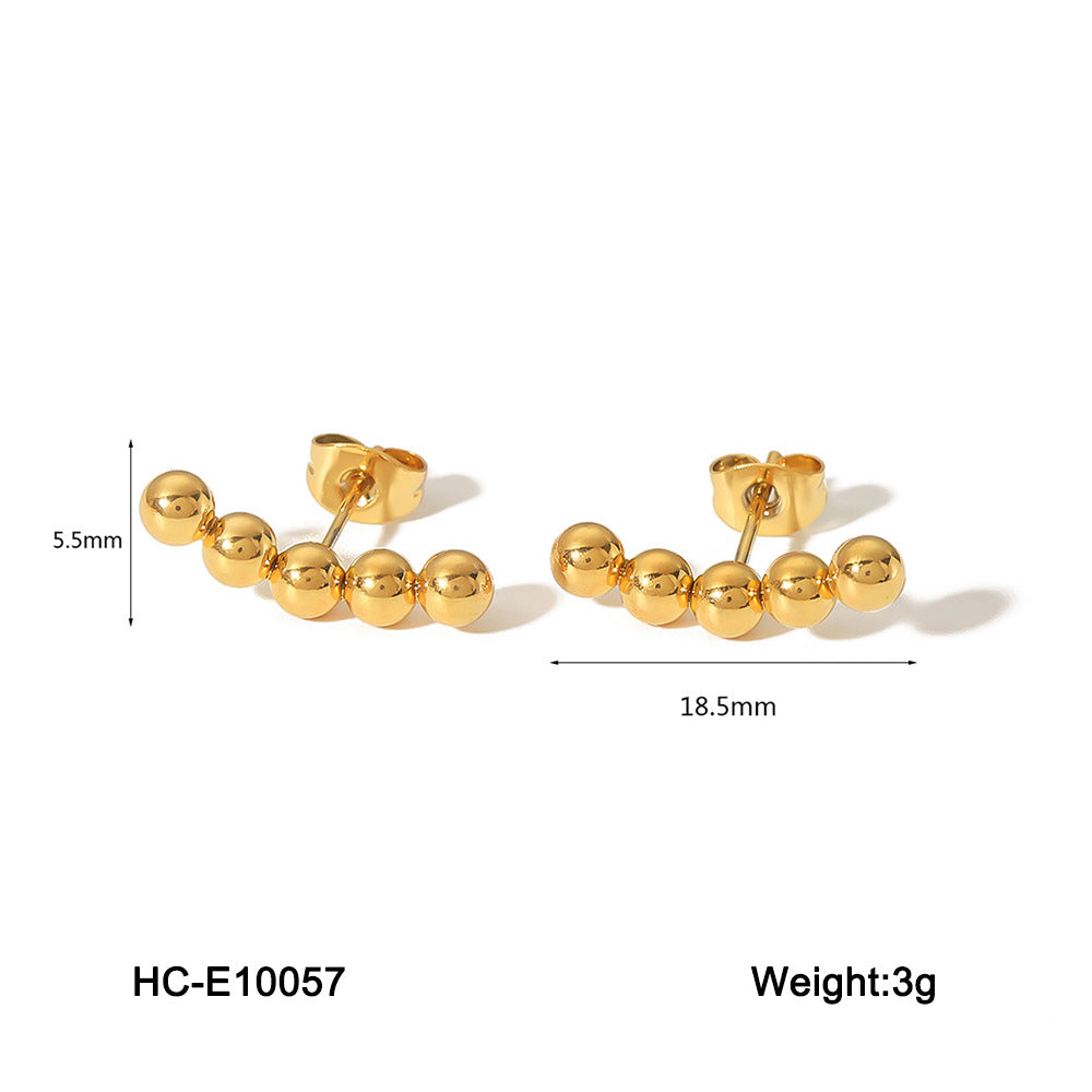 Minimalist Geometric Hollow Beaded Titanium Steel Earrings for Women Hypoallergenic Plated Fashion Studs