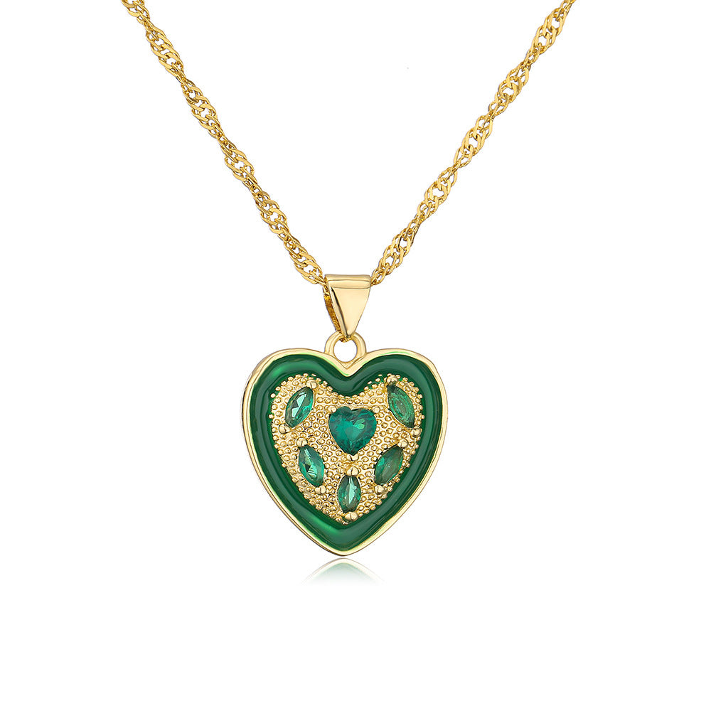 Collana a Cuore in Rame Stile INS Placcata Oro 18K con Ciondolo in Zirconi Micro-Incastonati da Donna