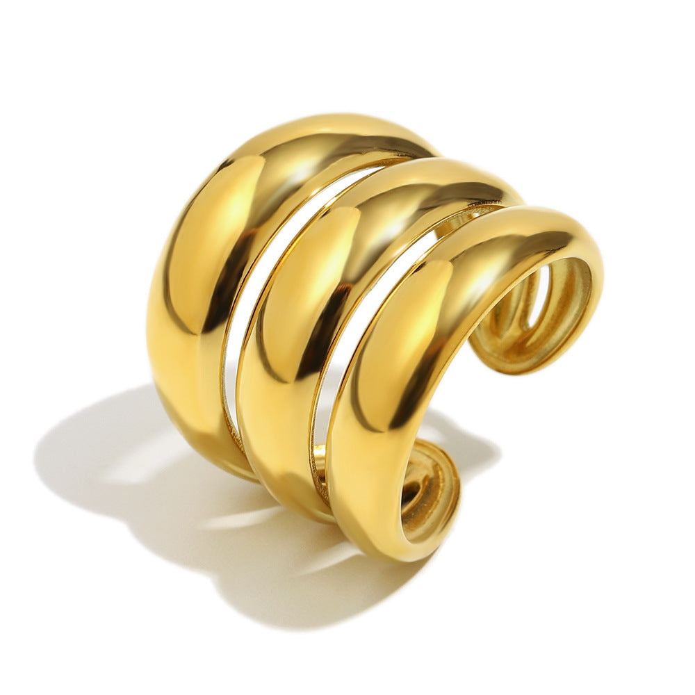 Minimalist Geometric Stainless Steel Ring with 18K Gold Plating for Women