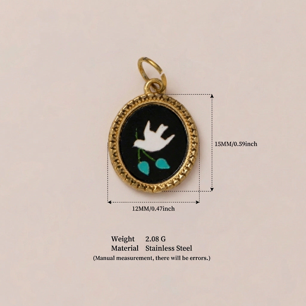 Vintage Luxury 18K Gold Plated Drip Oil Brass Pendant Stainless Steel Charm Bar for Women