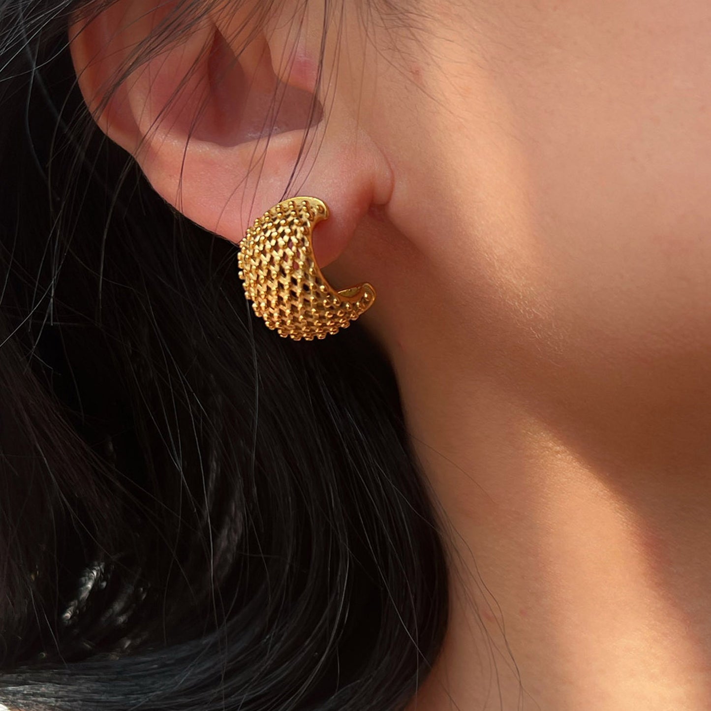 Aretes de Acero Inoxidable con Baño de Oro de 18K y Diseño Geométrico Moderno para Mujer