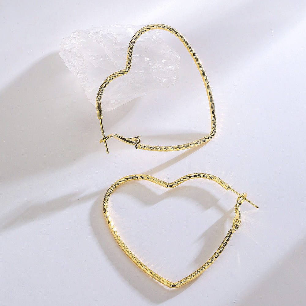Minimalist Heart-Shaped Copper Earrings with Real Gold Plating for Women