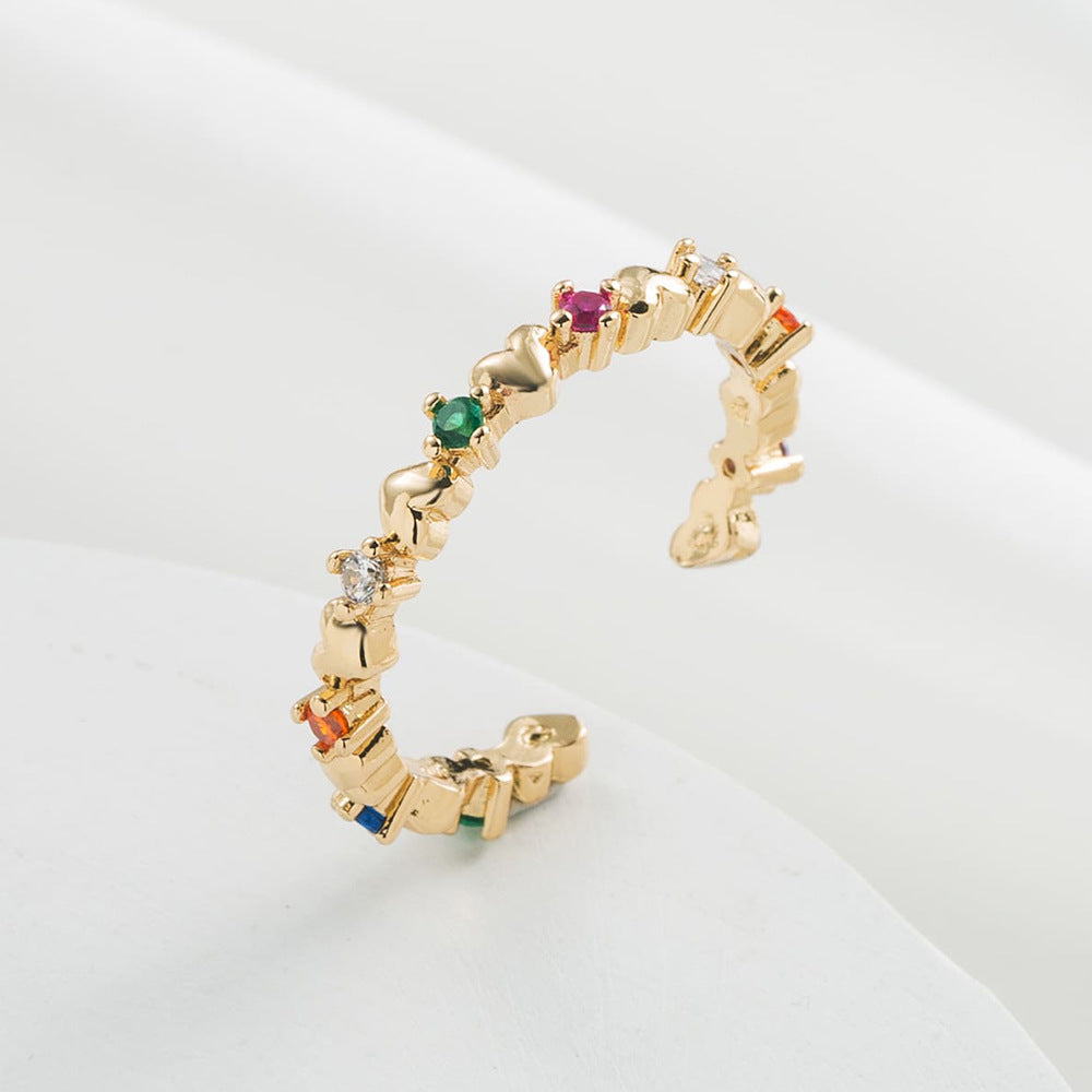 Anello regolabile da donna, elegante, geometrico, con base in rame placcata in oro 18K e zirconia micropavé
