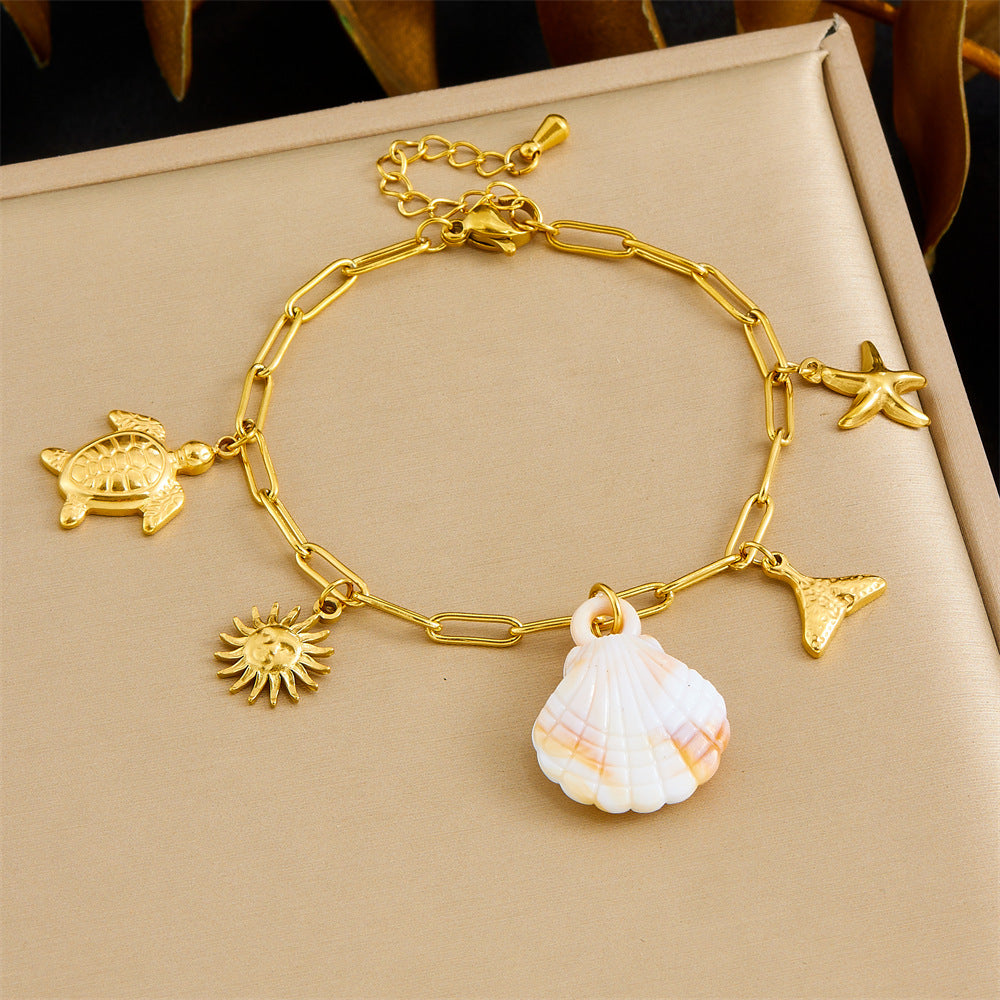 Fashion Gold Plated Stainless Steel Animal Crab Starfish Sea Creature Charm Bracelet for Women