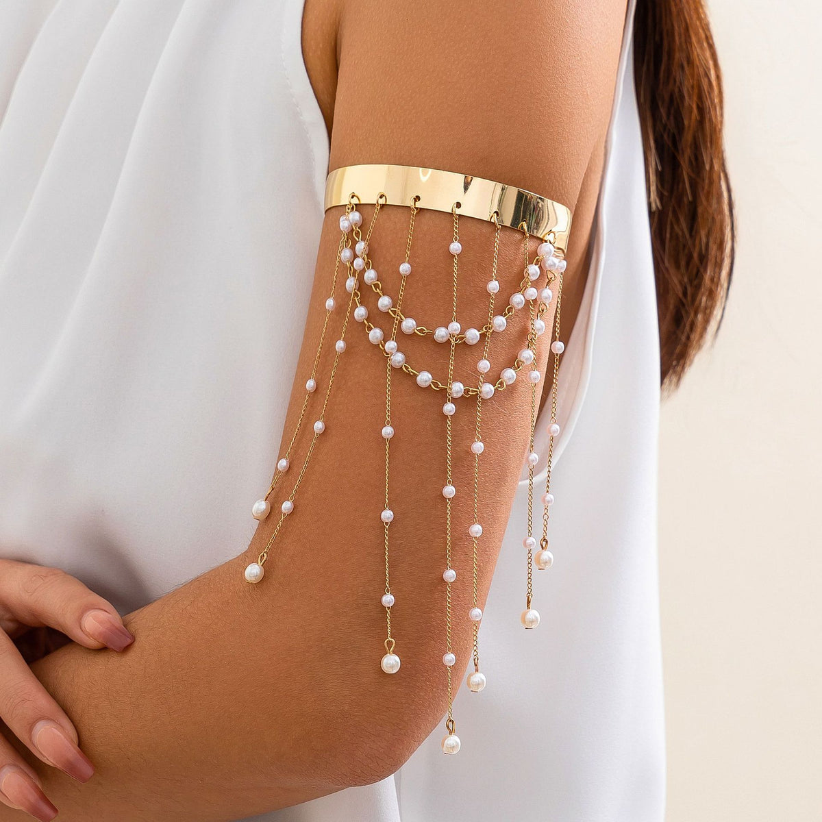 Bohemian Vintage Heart Star Plated Alloy Arm Chain with Tassels for Women