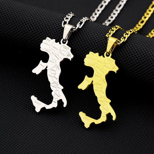 Ethnic Vintage Geometric Stainless Steel Pendant Necklace with Titanium Steel Charm and Plated Finish on O-Chain