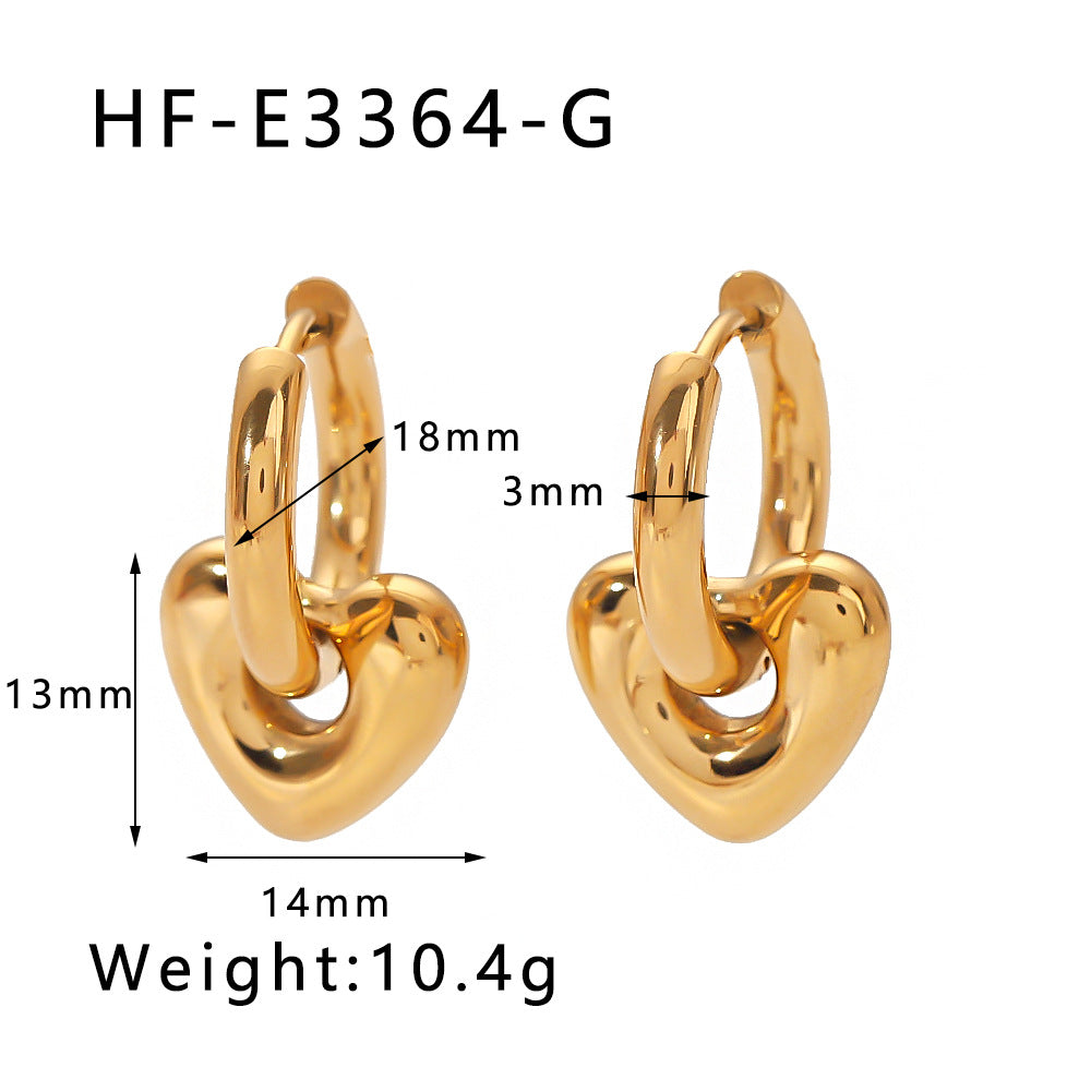 Orecchini a Cuore Minimalisti in Acciaio Inossidabile con Placcatura in Oro 18K e Intarsi in Zirconi per Donne
